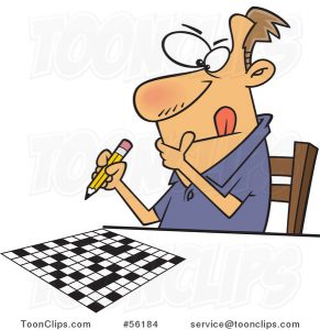 cartoon focused white guy working on a crossword puzzle by toonaday